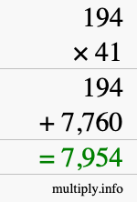 How to calculate 194 times 41 using long multiplication