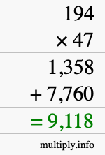 How to calculate 194 times 47 using long multiplication