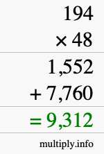How to calculate 194 times 48 using long multiplication How to calculate 194 times 48 using long multiplication