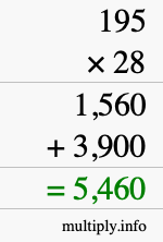 How to calculate 195 times 28 using long multiplication How to calculate 195 times 28 using long multiplication