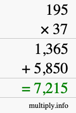 How to calculate 195 times 37 using long multiplication