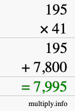 How to calculate 195 times 41 using long multiplication