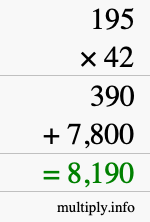 How to calculate 195 times 42 using long multiplication