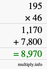 How to calculate 195 times 46 using long multiplication How to calculate 195 times 46 using long multiplication