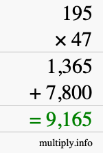 How to calculate 195 times 47 using long multiplication