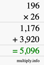 How to calculate 196 times 26 using long multiplication How to calculate 196 times 26 using long multiplication