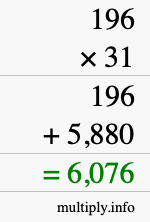 How to calculate 196 times 31 using long multiplication How to calculate 196 times 31 using long multiplication