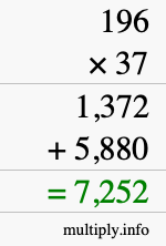 How to calculate 196 times 37 using long multiplication