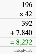 How to calculate 196 times 42 using long multiplication How to calculate 196 times 42 using long multiplication