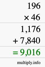 How to calculate 196 times 46 using long multiplication How to calculate 196 times 46 using long multiplication