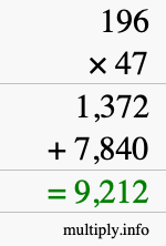 How to calculate 196 times 47 using long multiplication