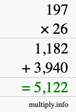 How to calculate 197 times 26 using long multiplication