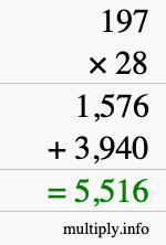 How to calculate 197 times 28 using long multiplication How to calculate 197 times 28 using long multiplication