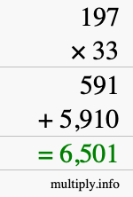 How to calculate 197 times 33 using long multiplication