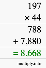 How to calculate 197 times 44 using long multiplication
