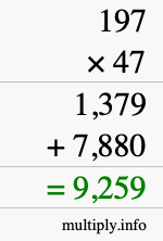 How to calculate 197 times 47 using long multiplication
