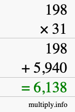 How to calculate 198 times 31 using long multiplication How to calculate 198 times 31 using long multiplication