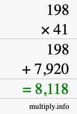 How to calculate 198 times 41 using long multiplication