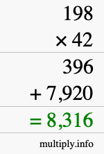 How to calculate 198 times 42 using long multiplication How to calculate 198 times 42 using long multiplication