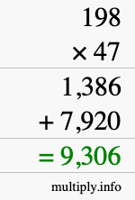 How to calculate 198 times 47 using long multiplication