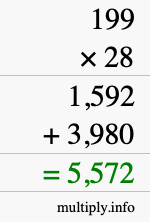 How to calculate 199 times 28 using long multiplication How to calculate 199 times 28 using long multiplication