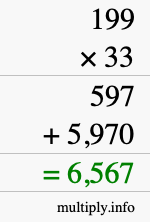 How to calculate 199 times 33 using long multiplication