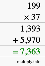 How to calculate 199 times 37 using long multiplication