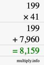 How to calculate 199 times 41 using long multiplication