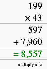 How to calculate 199 times 43 using long multiplication How to calculate 199 times 43 using long multiplication