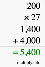How to calculate 200 times 27 using long multiplication