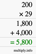 How to calculate 200 times 29 using long multiplication How to calculate 200 times 29 using long multiplication