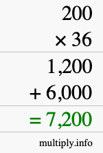 How to calculate 200 times 36 using long multiplication How to calculate 200 times 36 using long multiplication