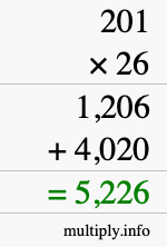 How to calculate 201 times 26 using long multiplication How to calculate 201 times 26 using long multiplication