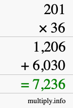 How to calculate 201 times 36 using long multiplication How to calculate 201 times 36 using long multiplication