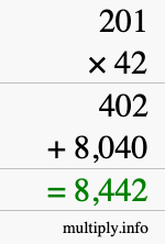 How to calculate 201 times 42 using long multiplication