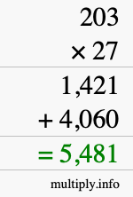 How to calculate 203 times 27 using long multiplication