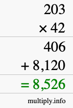 How to calculate 203 times 42 using long multiplication