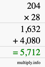 How to calculate 204 times 28 using long multiplication How to calculate 204 times 28 using long multiplication