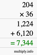 How to calculate 204 times 36 using long multiplication How to calculate 204 times 36 using long multiplication