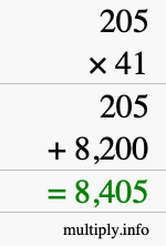 How to calculate 205 times 41 using long multiplication