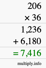How to calculate 206 times 36 using long multiplication