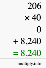 How to calculate 206 times 40 using long multiplication How to calculate 206 times 40 using long multiplication