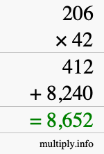How to calculate 206 times 42 using long multiplication