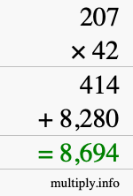 How to calculate 207 times 42 using long multiplication