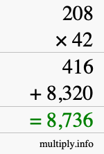 How to calculate 208 times 42 using long multiplication