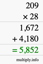 How to calculate 209 times 28 using long multiplication How to calculate 209 times 28 using long multiplication