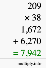 How to calculate 209 times 38 using long multiplication