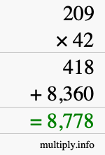 How to calculate 209 times 42 using long multiplication