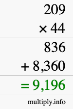 How to calculate 209 times 44 using long multiplication