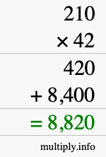 How to calculate 210 times 42 using long multiplication